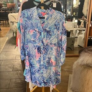 Lily Pulitzer bottom front dress. Pink, blue, teal jellyfish pattern.